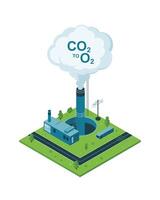 Isometric Factory Converting Carbon Dioxide to Oxygen for Environmental Sustainability vector