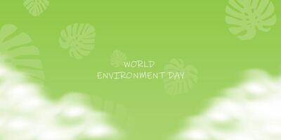 World Environment Day Green Background with Tropical Leaves and Clouds vector