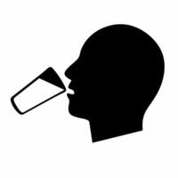 Icon of a man's head drinking water in a glass. Concept of a head with a glass of water. Isolated on a white background. Silhouette illustration vector