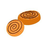 Flat illustration of hand drawn swirl buns with textured dough and spiral shape. Isolated on white background, perfect for bakery designs. vector