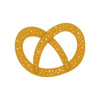 Flat illustration of a hand drawn pretzel bun with a twisted shape. Isolated on white background. Perfect for bakery and snack themes. vector