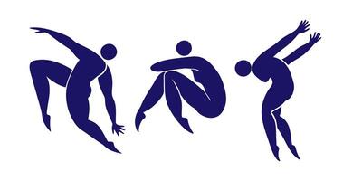 Set of isolated illustration in the style of Henri Matisse, featuring abstract human silhouettes in a bold cut out design on white background vector