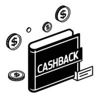 3d wallet icon with cashback label and go button a high quality icon design vector