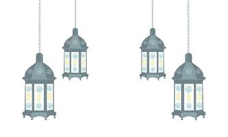 Illuminated Hanging Lanterns for Ramadan or Eid Celebrations on a White Background vector