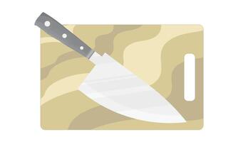 A Wooden Cutting Board with a Sharp knife on it, a Chef's Knife on a Wooden Cutting Board. vector