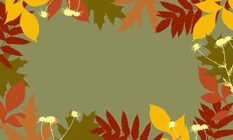 autumn frame, border bright leaves on green background. vector