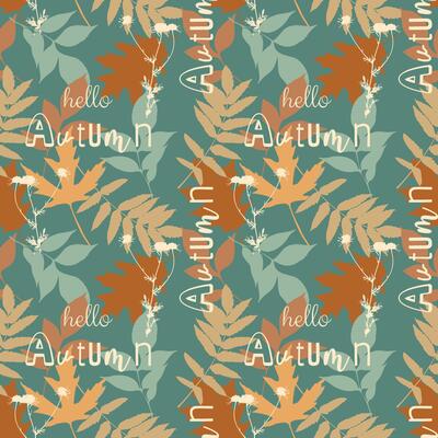 Herbarium with autumn leaves, autumn vibe, seamless pattern with bright silhouettes of leaves.