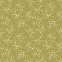 Olives branches light outline drawing. Pattern on pistachio background. vector