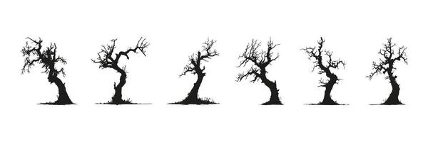 Bare Tree Silhouettes In Icon Set. Seasonal Change And Natural Environment Symbol Collection. Botanical And Educational Use. Isolated Illustration vector