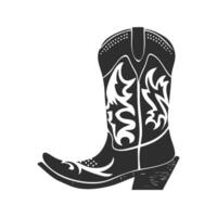 Cowboy Boot With Decorative Patterns Silhouette Illustration. Western Fashion And Style Icon Isolated Illustration vector