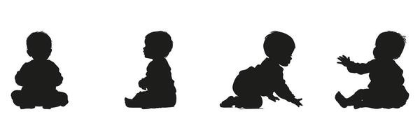 Baby Poses In Silhouette Set. Infant Development And Movement Symbol Collection. Parenting And Childcare Use. Isolated Illustration vector