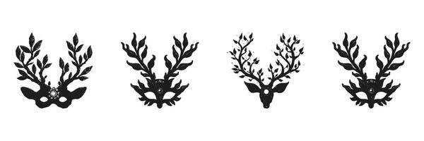 Deer Antler Masks In Silhouette Set. Nature-Inspired Decorative Mask Collection. Artistic And Cultural Use. Isolated Illustration vector
