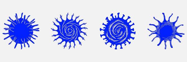 Abstract Blue Spiral And Sunburst Silhouette Set. Dynamic Energy And Cosmic Patterns. Isolated Illustration Collection vector