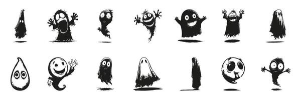 Ghost And Monster Silhouettes In Icon Set. Halloween And Spooky Character Symbol Collection. Festive And Decorative Use. Isolated Illustration vector