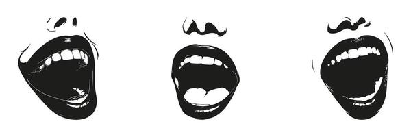 Open Mouth Expressions In Silhouette Set. Emotional Expression And Communication Symbol Collection. Artistic And Graphic Design Use. Isolated Illustration vector