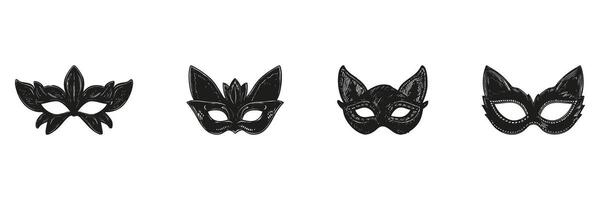 Masquerade Mask Silhouette Set. Festive And Costume Party Accessory Collection. Event And Celebration Use. Isolated Illustration vector