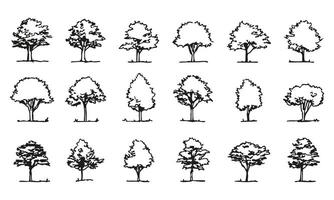 Black and White Tree Silhouettes Set. Architectural and Landscape Design Element Collection. Simplified Natural Forms for Planning. Isolated Illustration vector