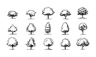 Black and White Tree Silhouettes Set. Architectural and Landscape Design Collection. Versatile Nature Elements for Planning. Isolated Illustration vector