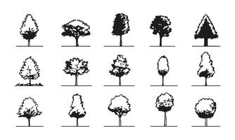 Black and White Tree Silhouette Set. Landscape Architecture and Environmental Design Resource Collection. Minimalist and Artistic Expression. Isolated Illustration vector