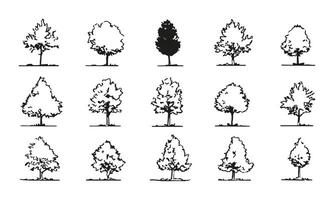 Black and White Tree Silhouettes Collection. Landscape Architecture and Environmental Design Elements. Versatile and Artistic Use. Isolated Illustration vector