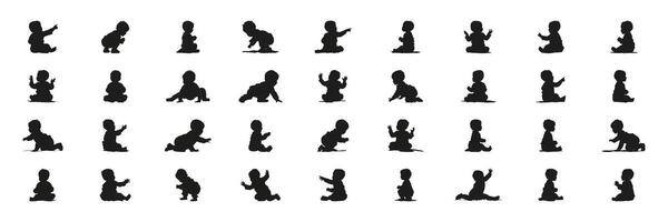 Baby Poses In Silhouette Set. Infant Development And Early Childhood Activity Symbol Collection. Parenting And Educational Use vector