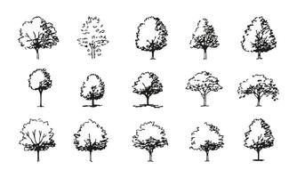 Black and White Tree Silhouettes Set. Landscape Architecture and Design Element Collection. Minimalist and Artistic Aesthetic. Isolated Illustration vector