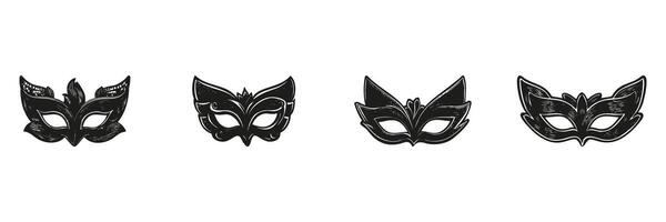 Masquerade Mask Silhouette Set. Festive And Carnival Costume Accessory Collection. Event And Celebration Use. Isolated Illustration vector