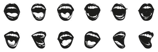 Open Mouth Expressions In Silhouette Set. Emotional Communication And Vocal Expression Symbol Collection. Artistic And Design Use. Isolated Illustration vector