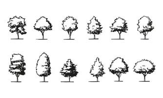 Black and White Tree Sketches Set. Architectural Landscape Design Elements Collection. Minimalist Aesthetic for Planning and Visualization. Isolated Illustration vector