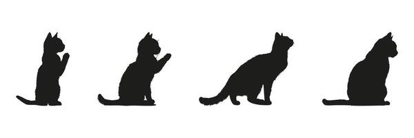 Cat Silhouettes In Solid Icon Set. Feline Behavior And Pet Observation Symbol Collection. Animal And Domestic Use. Isolated Illustration vector