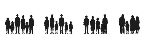 Family Group Silhouettes In Solid Icon Set. Generational Bonding And Social Connection Symbol Collection. Educational And Social Use. Isolated Illustration vector