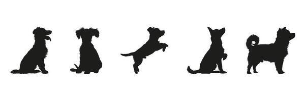 Dog Silhouettes In Solid Icon Set. Pet Behavior And Canine Activity Symbol Collection. Animal And Educational Use. Isolated Illustration vector