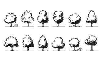 Black and White Tree Silhouette Set. Landscape Architecture and Design Element Collection. Isolated Illustration vector