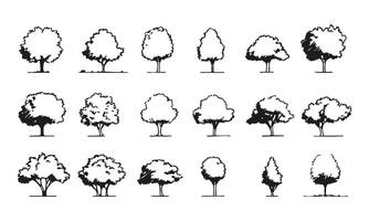 Black and White Tree Silhouettes Set. Architectural and Landscape Design Element Collection. Minimalist and Versatile Use. Isolated Illustration vector