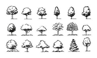 Black and White Tree Silhouette Collection. Landscape Architecture and Environmental Design Resource. Simple and Artistic Botanical Representation. Isolated Illustration vector