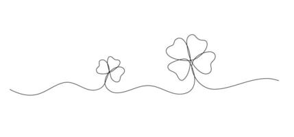 Clover one line illustration of St. Patrick's Day continuous line isolated sketch, border vector