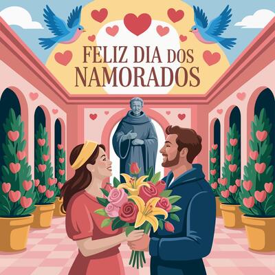 Feliz Dia dos Namorados Couple in Love Romantic Garden Scene