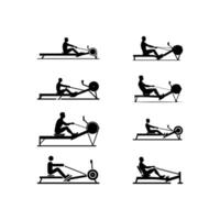 a set of silhouettes of people on rowing machines vector