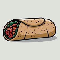 a burrito with meat and vegetables on it vector