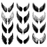 a set of black and white wings with different shapes vector