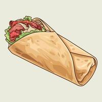 a burrito with meat and lettuce in a wrap vector