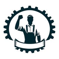 a man with a wrench in his hand is holding up his fist vector