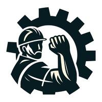 a man in a hard hat with a fist raised vector