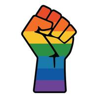 a fist with a rainbow flag on it vector