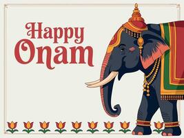 happy onam greeting card with elephant vector