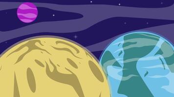 moon and earth view cartoon animation backgrounds . outer space with other planet landscape for astronomy knowledge animated motion graphic illustration design video