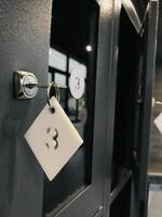 Locking mechanism with tag number three on a storage Cabinet photo