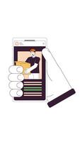 Hand Bestellung Kurier auf Lieferung App Schnittstelle 2d Vertikale Animation. E-Commerce Versand. Paket Bedienung Handy, Mobiltelefon Telefon animiert Charakter Karikatur eben Konzept Metapher 4k isoliert auf Weiß video