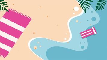 A pink striped towel and drink beside gentle wave beach with leafy shade video