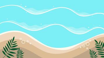 Calm ocean waves form layered patterns on tan shore with palm trees. video